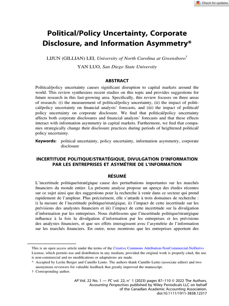 Political Uncertainty and Corporate Disclosure | PDF | Information ...