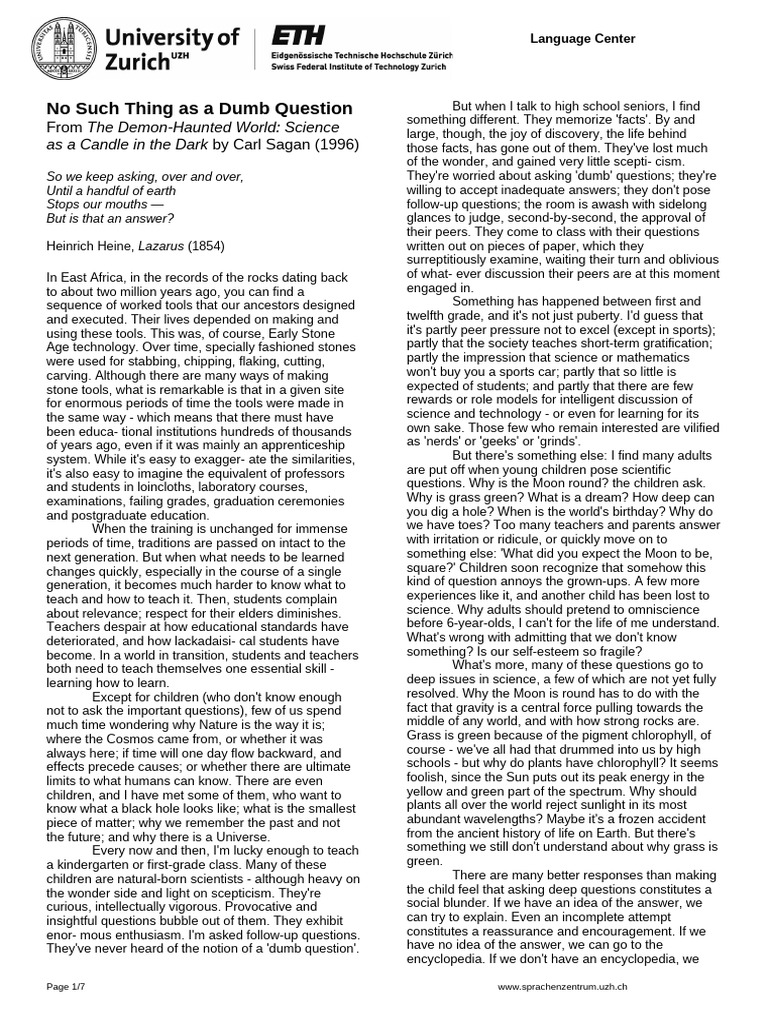Sagan No Such Thing As A Dumb Question | PDF | Science | Higgs Boson