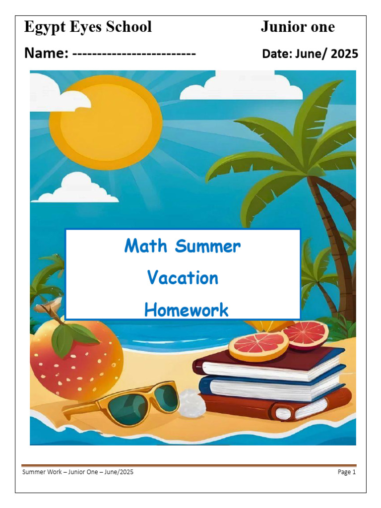 Junior One Math Summer Homework | PDF