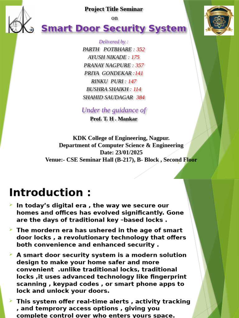 Smart Door Security System Seminar | PDF | Access Control | Security ...
