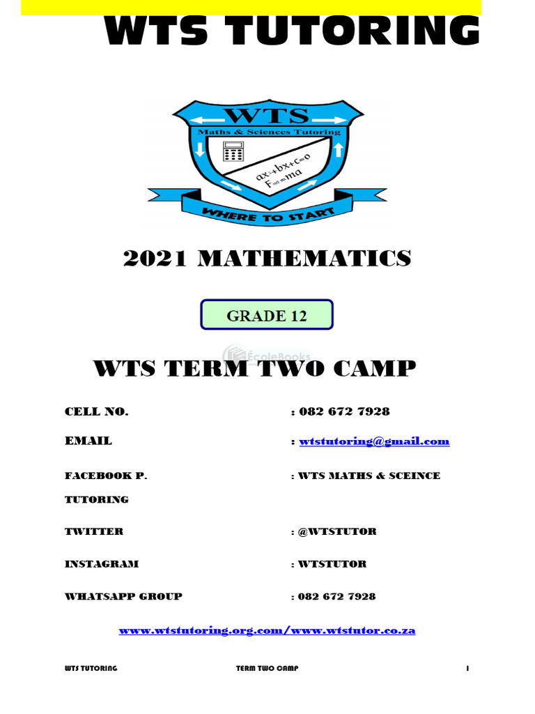 WTS Term Two Math Camp 2021 | PDF | Mathematics | Mathematical Analysis