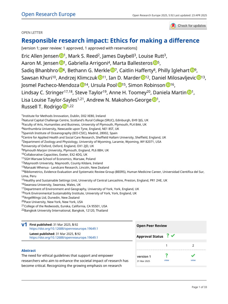 Ethical Framework for Research Impact | PDF | Policy | Evaluation