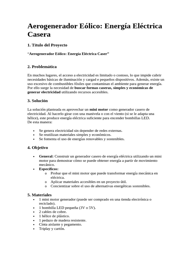 Aerogenerador Casero de Energía Eólica | PDF | Ingenieria Eléctrica ...