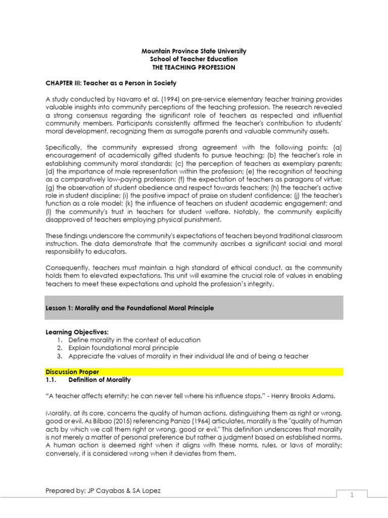 Teacher's Role in Society and Morality | PDF | Human Rights | Teachers