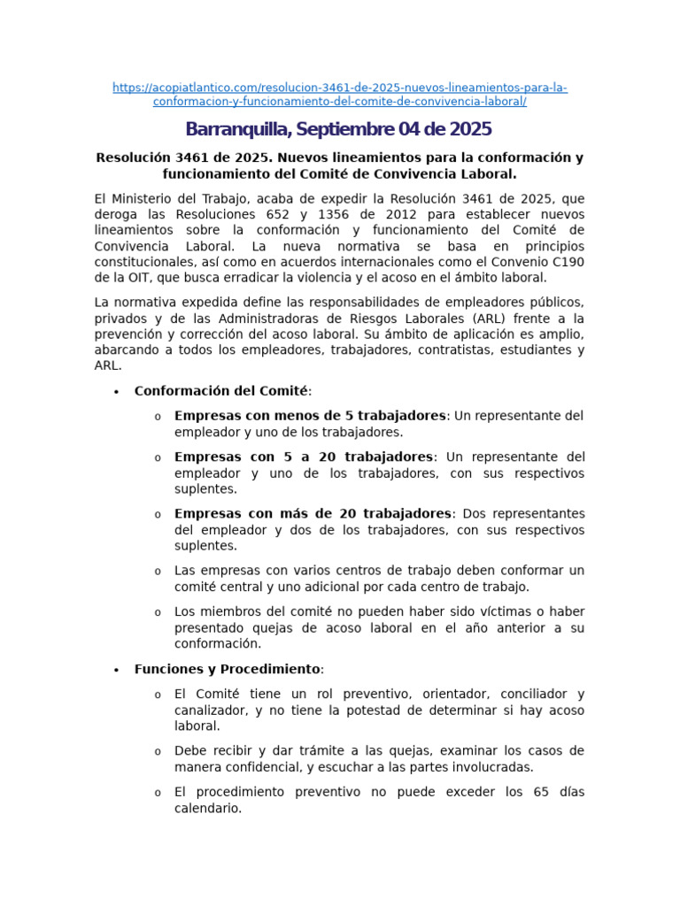 Lineamientos Resolución 3461 de 2025 | PDF | Derecho laboral