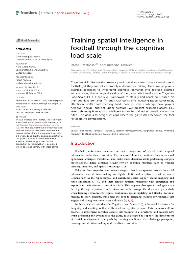 Training Spatial Intelligence in Football Through | PDF | Cognition ...