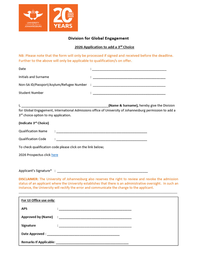 2026 Aplication 3rd Choice Form | PDF