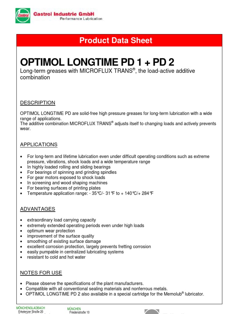 Optimol Longtime PD 1 + 2 e | Download Free PDF | Wear | Bearing ...