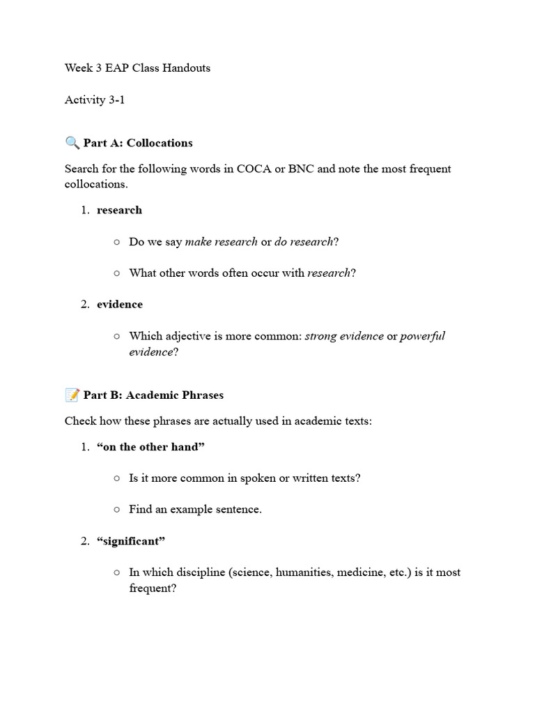 EAP Class Handouts: Academic Writing Skills | PDF | English Language ...