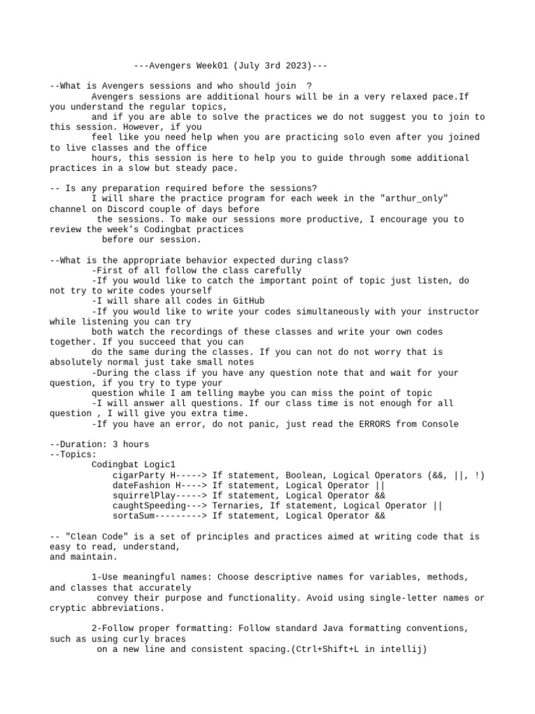 Avengerweek1 (July3rd) ClassNotes | PDF | Computing | Software Development