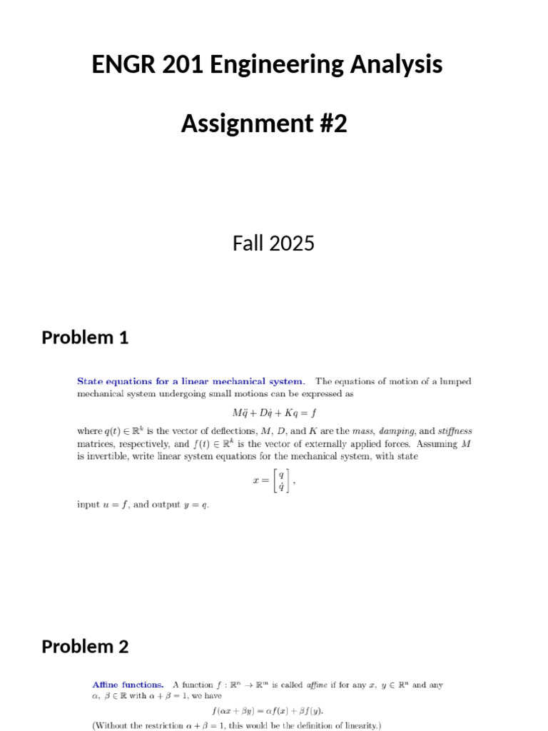 ENGR 201 - Assignment 2 - Fall 2025 | PDF