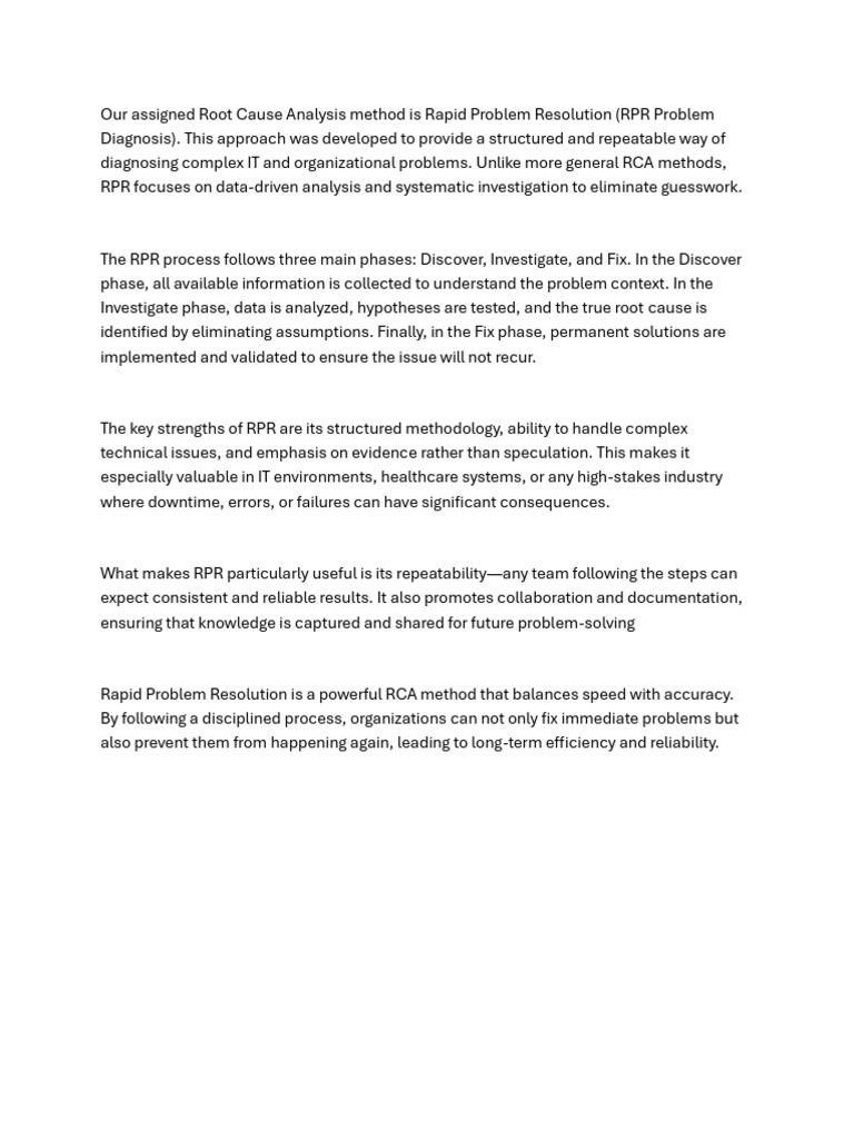 RPR Problem Diagnosis Methodology | PDF