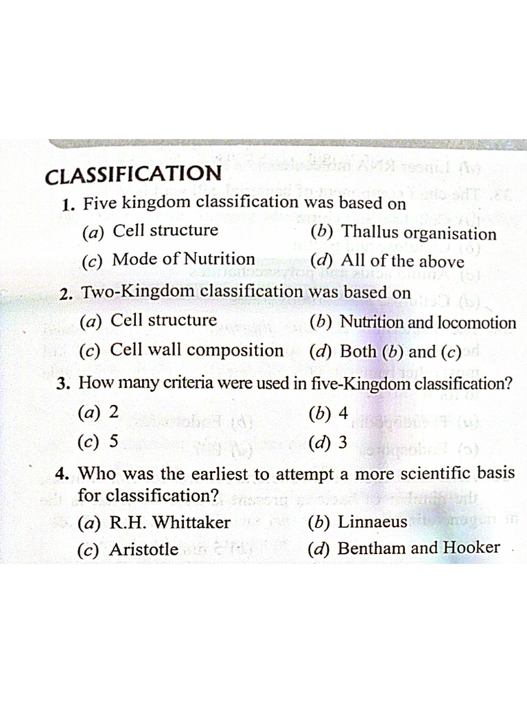 Biological Classification Questions | PDF