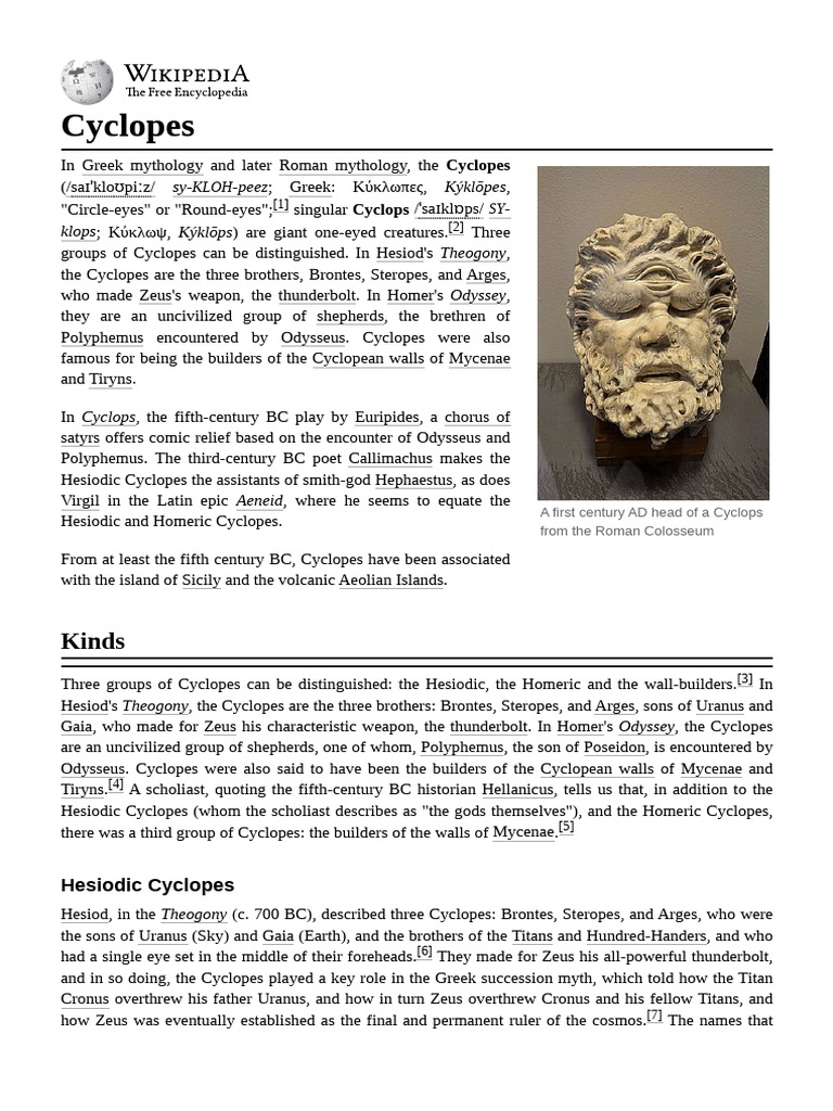 Cyclopes in Greek and Roman Mythology | PDF | Greek Deities | Greek Gods