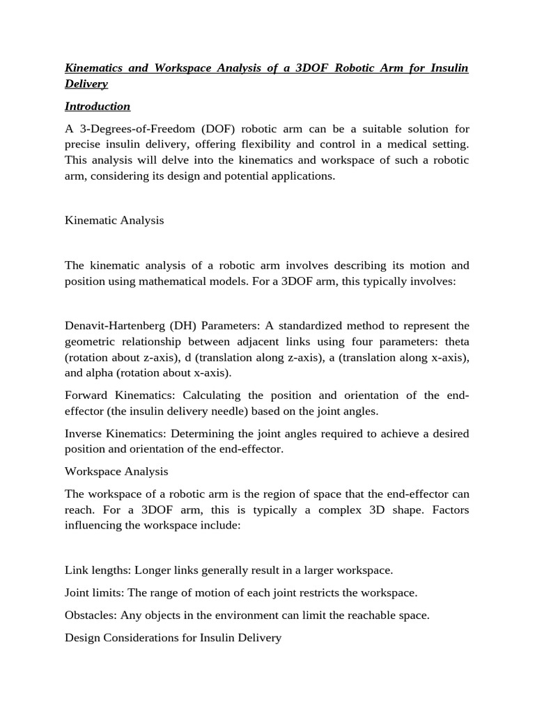 Kinematics and Workspace Analysis of A 3DOF Robotic Arm For Insulin ...