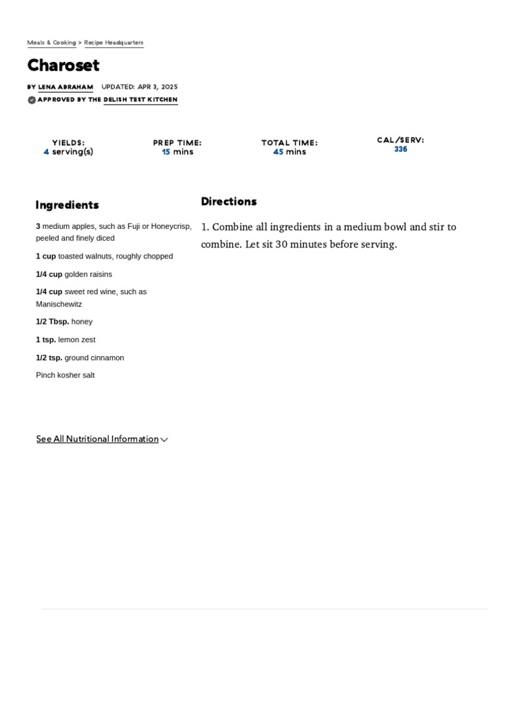 Best Charoset Recipe - How To Make Charoset | PDF