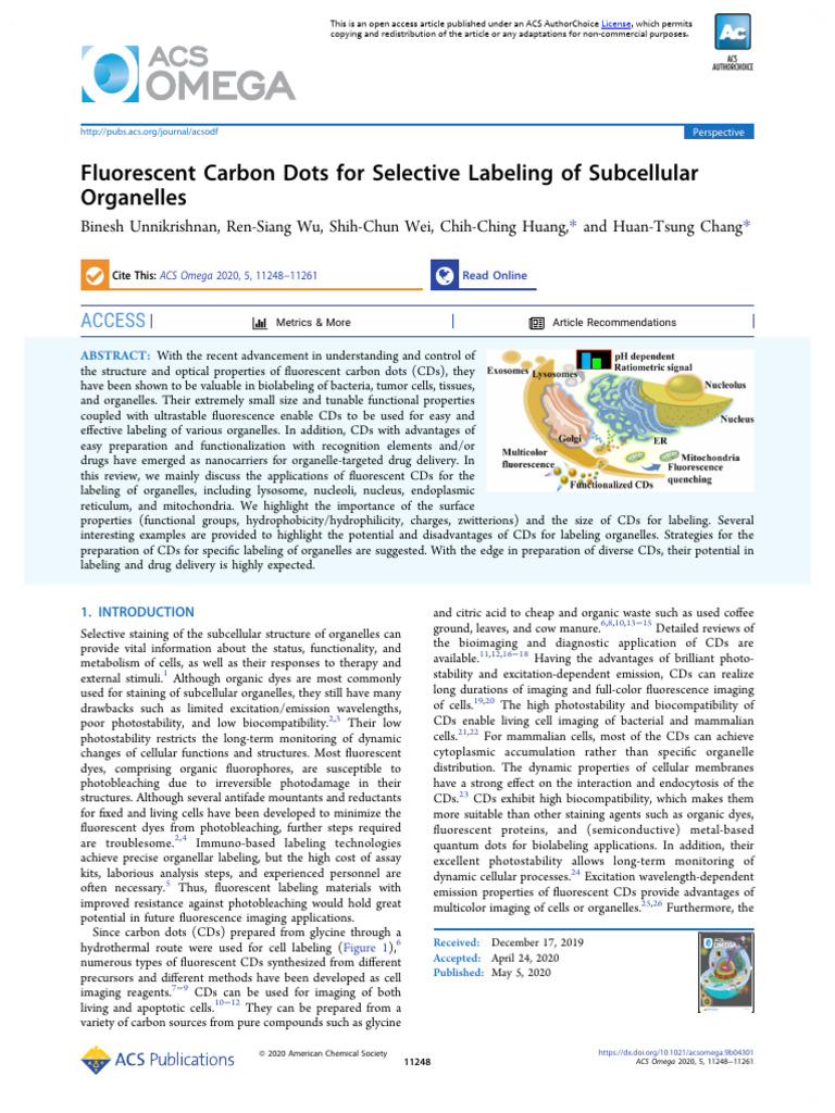 Fluorescent Carbon Dots for Organelle Labeling | PDF | Lysosome | Cell ...