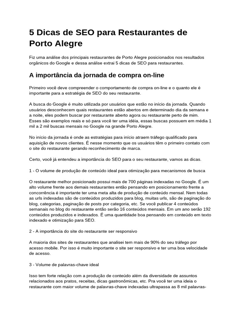 Dicas de SEO para Restaurantes em POA | PDF | SEO