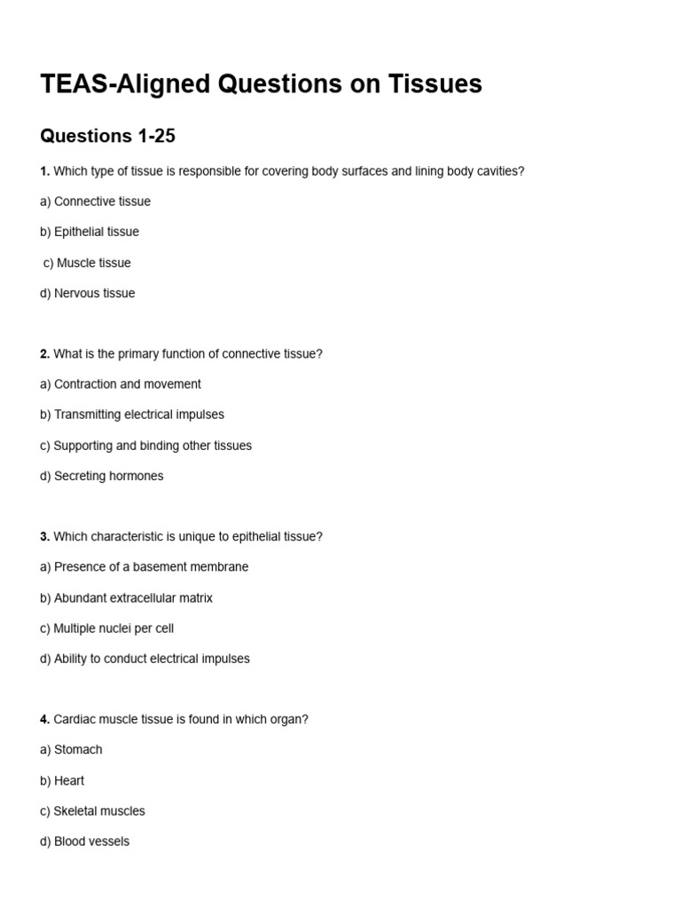 TEAS Tissue Questions and Answers | PDF | Epithelium | Tissue (Biology)