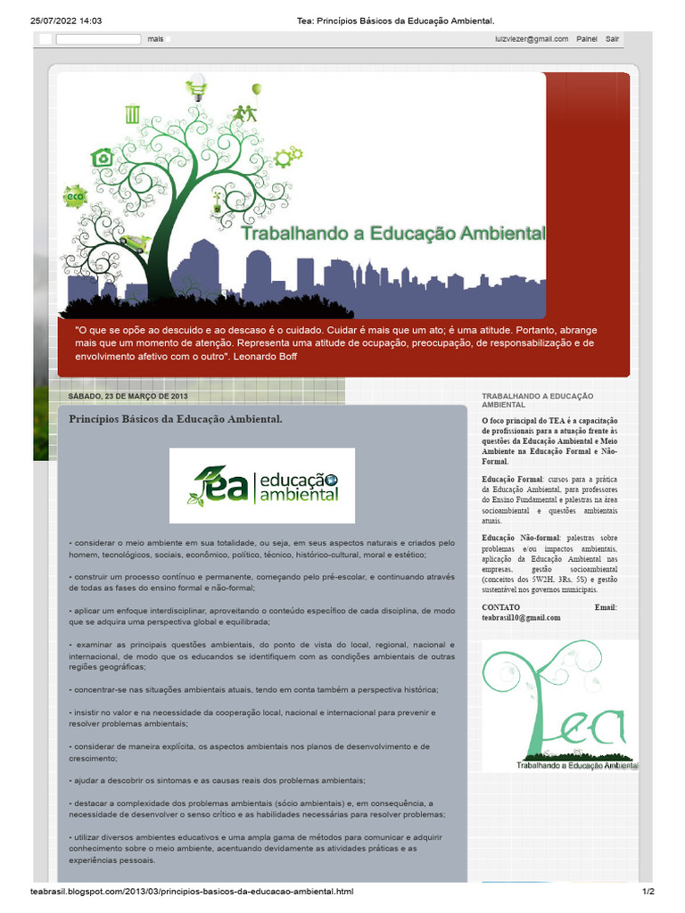 Princípios da Educação Ambiental | PDF | Sustentabilidade | Ambiente ...