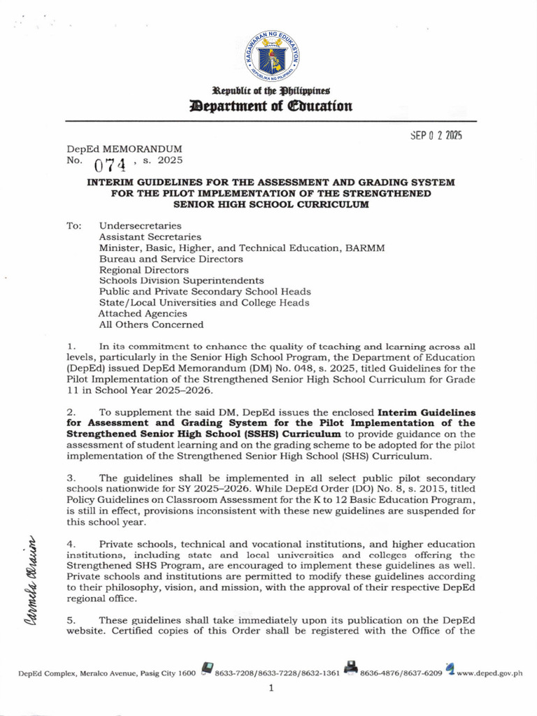 SSHS Curriculum Assessment Guidelines | PDF | Secondary School | Curriculum