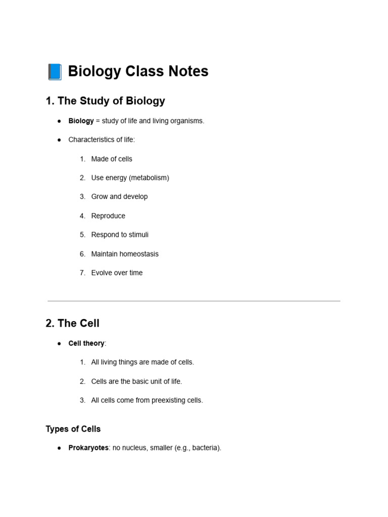 Biology Class Notes Overview | PDF