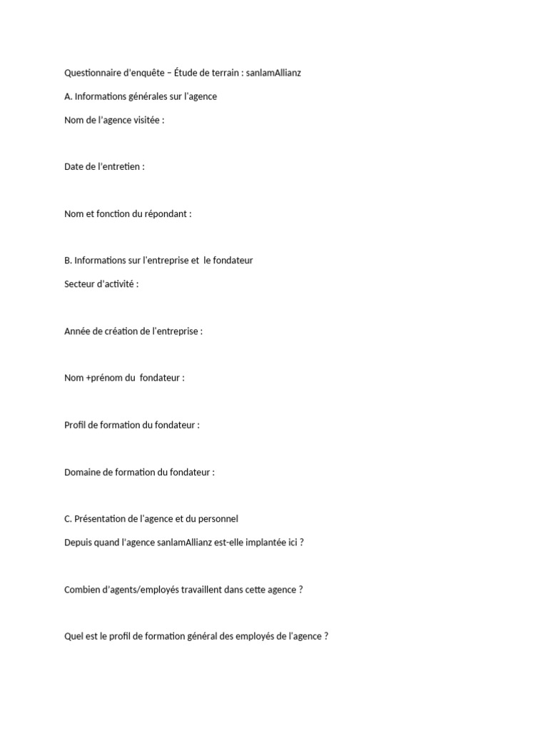 Questionnaire sur l'agence sanlamAllianz | PDF | Gestion des ressources ...