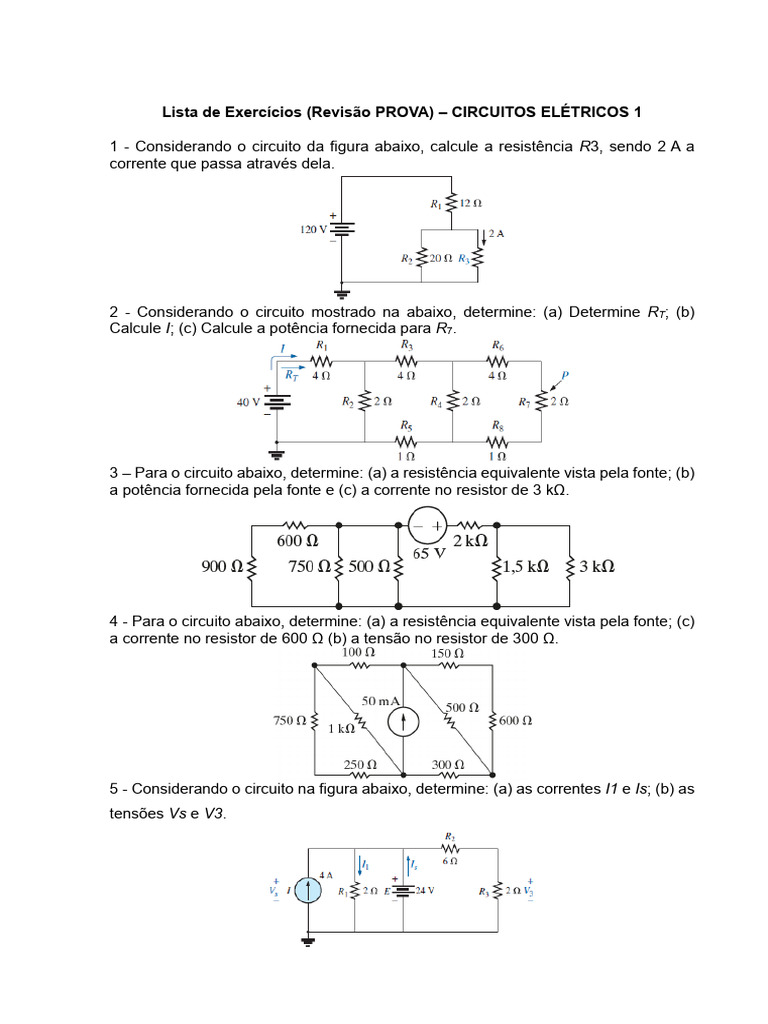 Exercícios de Circuitos Elétricos 1 | PDF