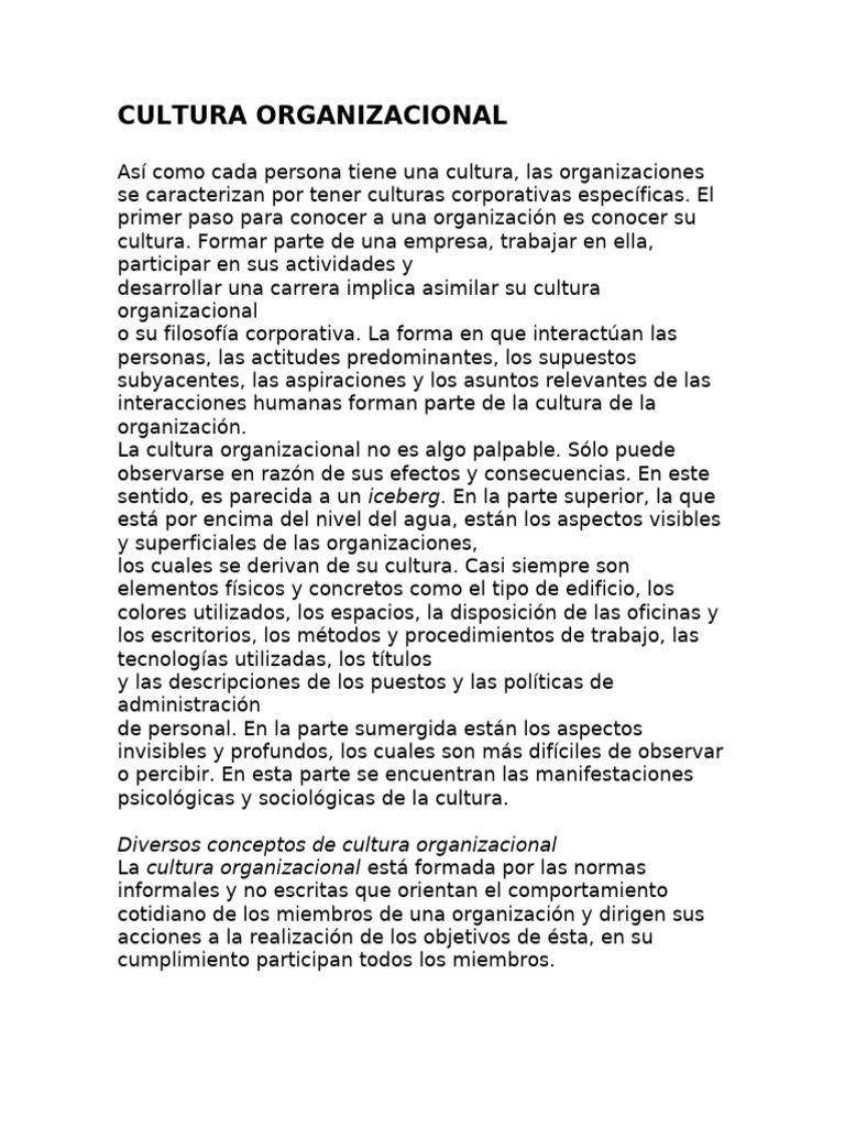 Características de la Cultura Organizacional | PDF | Cultura ...