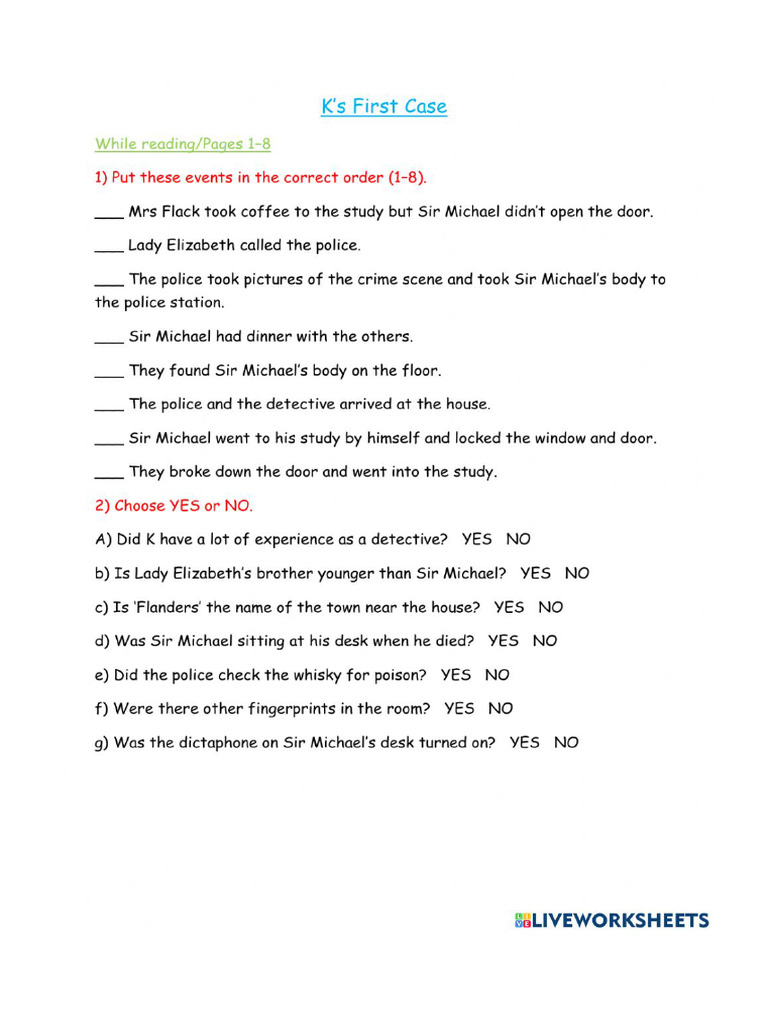 K'S First Case Activity | PDF