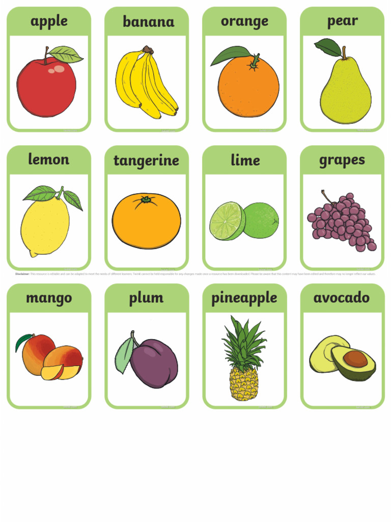 T L 085d Fruit Flashcards Editable Ver 2 | PDF
