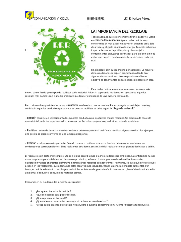 Importancia del Reciclaje y sus Beneficios | PDF | Residuos | Reciclaje