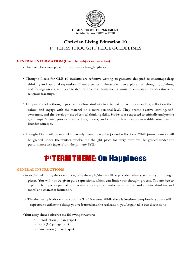 CLE 10 Thought Piece Guidelines | PDF | Thought | Cognition