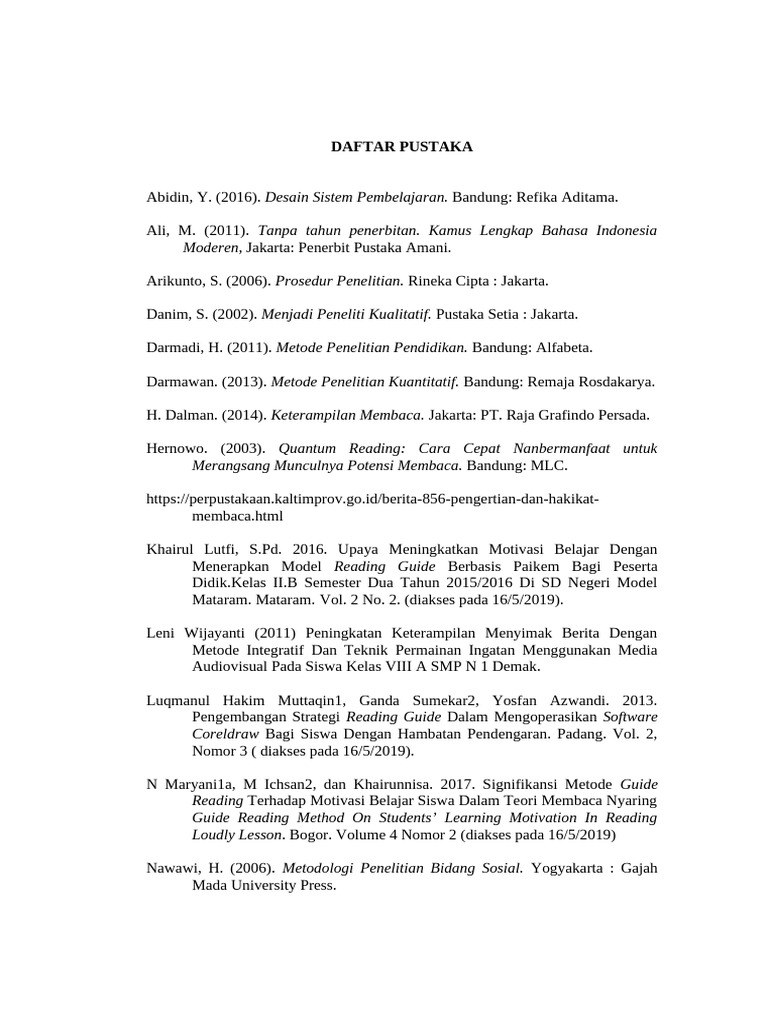 Daftar Pustaka Metode Pembelajaran | PDF