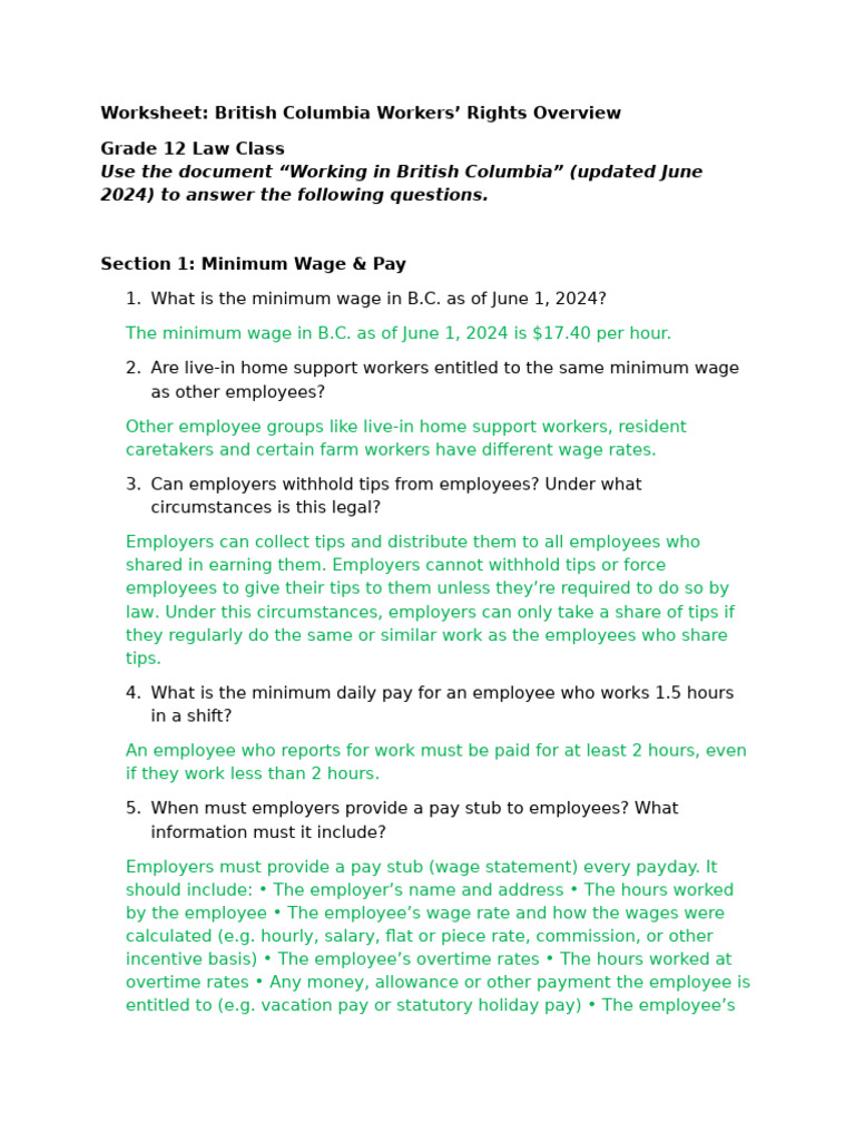 BC Workers' Rights: Key Employment Standards | PDF | Overtime | Employment