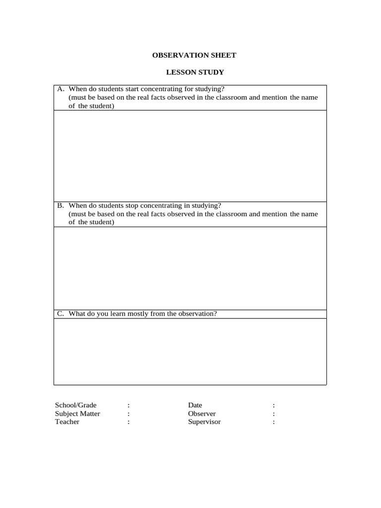 Observation Sheet for Lesson Study | PDF
