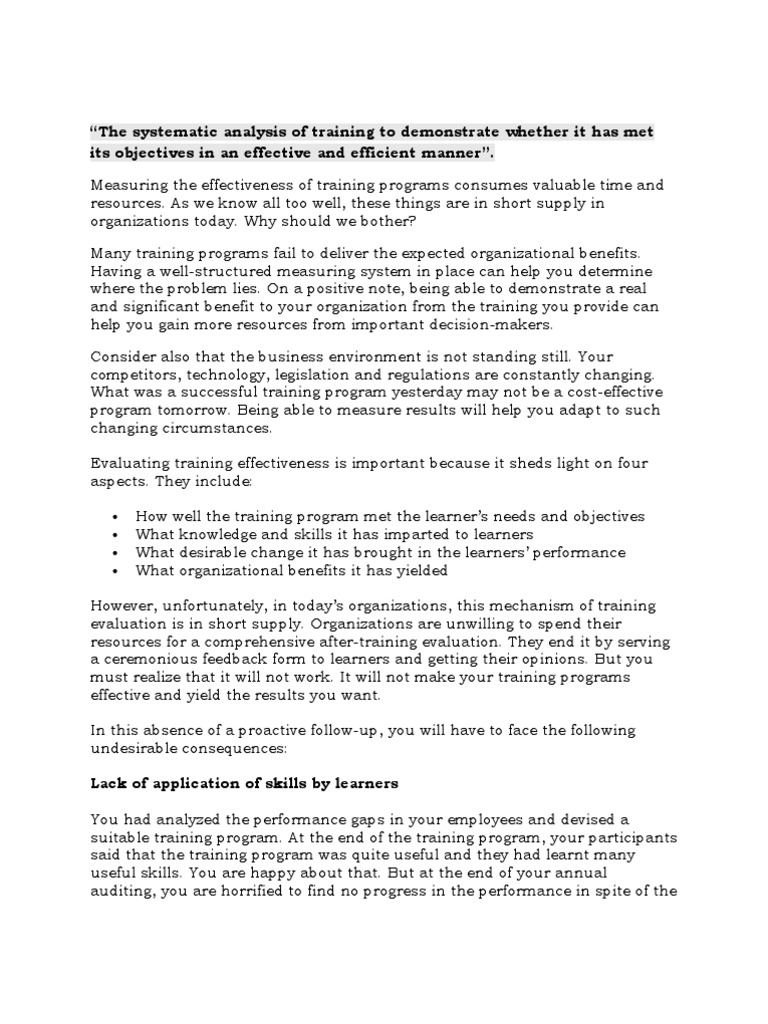 Evaluating Training and Retraining Effectiveness | PDF | Employment ...