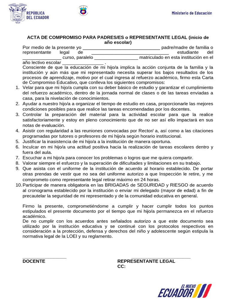 Acta de Compromiso de Padres de Familia | PDF | Aprendizaje
