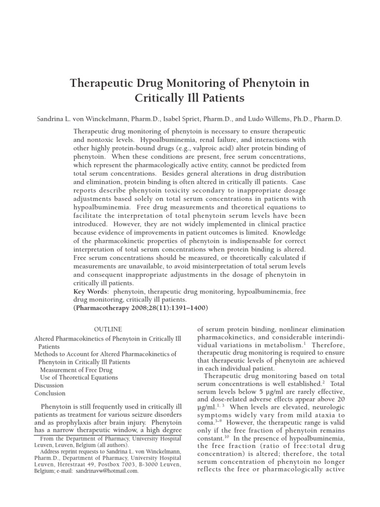Phenytoin Monitoring in Critically Ill Patients | PDF ...