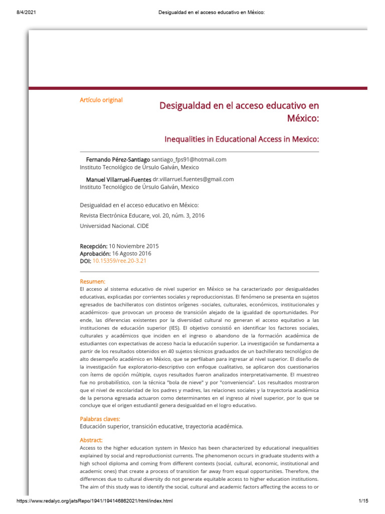 Desigualdad en el acceso a educación superior | PDF | Desigualdad ...