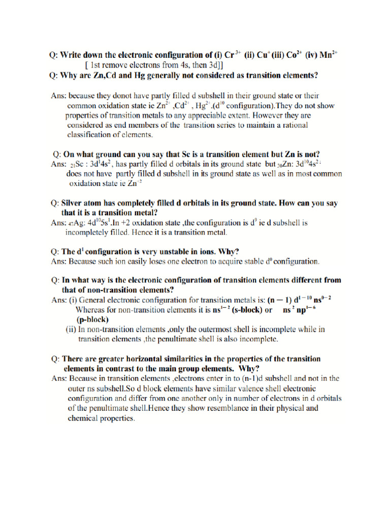 D Block Questions | PDF