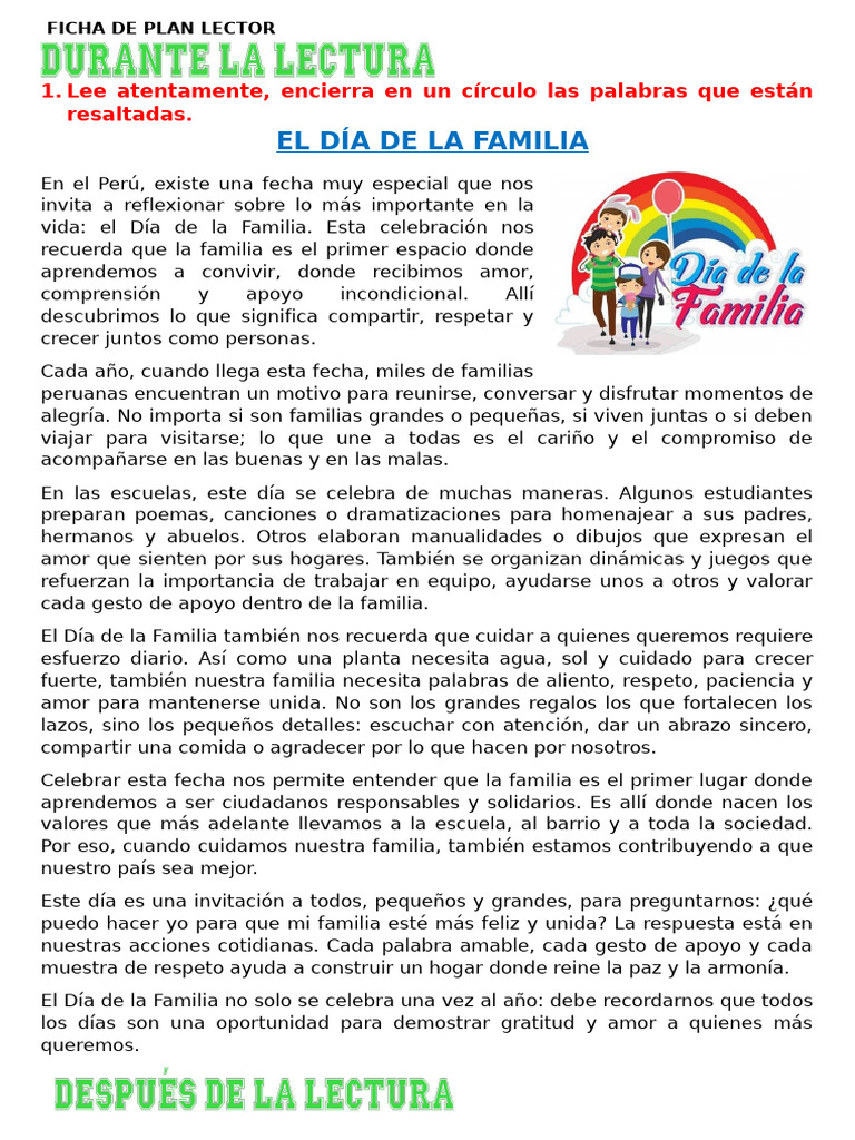 FICHA DIA DE LA FAMILIA PERUANA | PDF | Amor