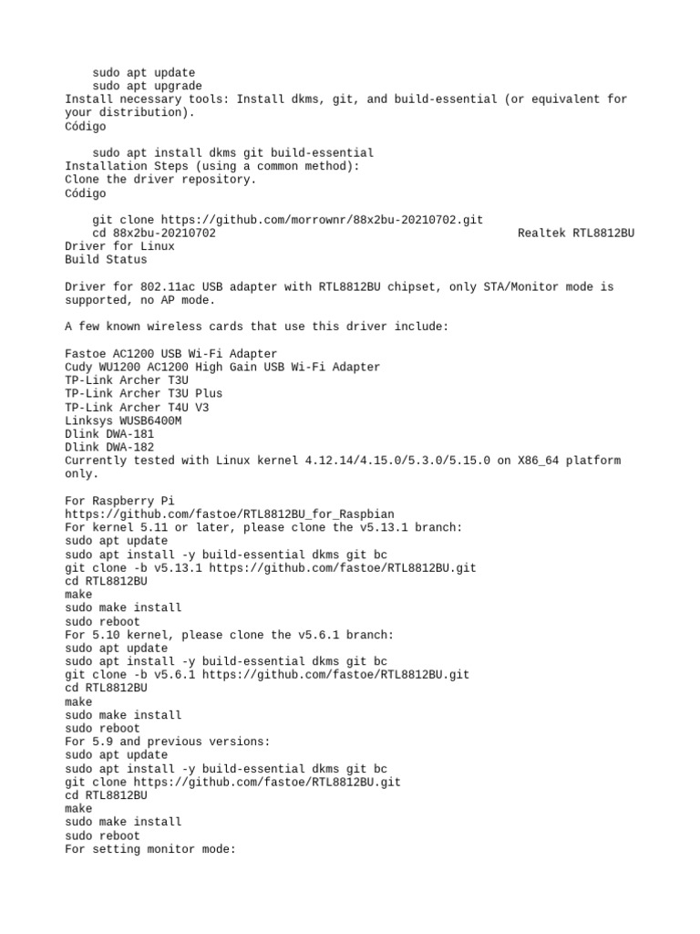 Install RTL8812BU Driver on Linux | PDF
