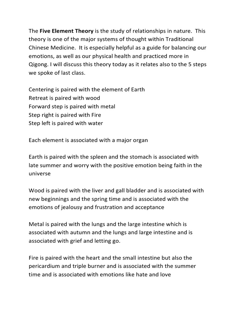 Five Element Theory in Chinese Medicine | PDF