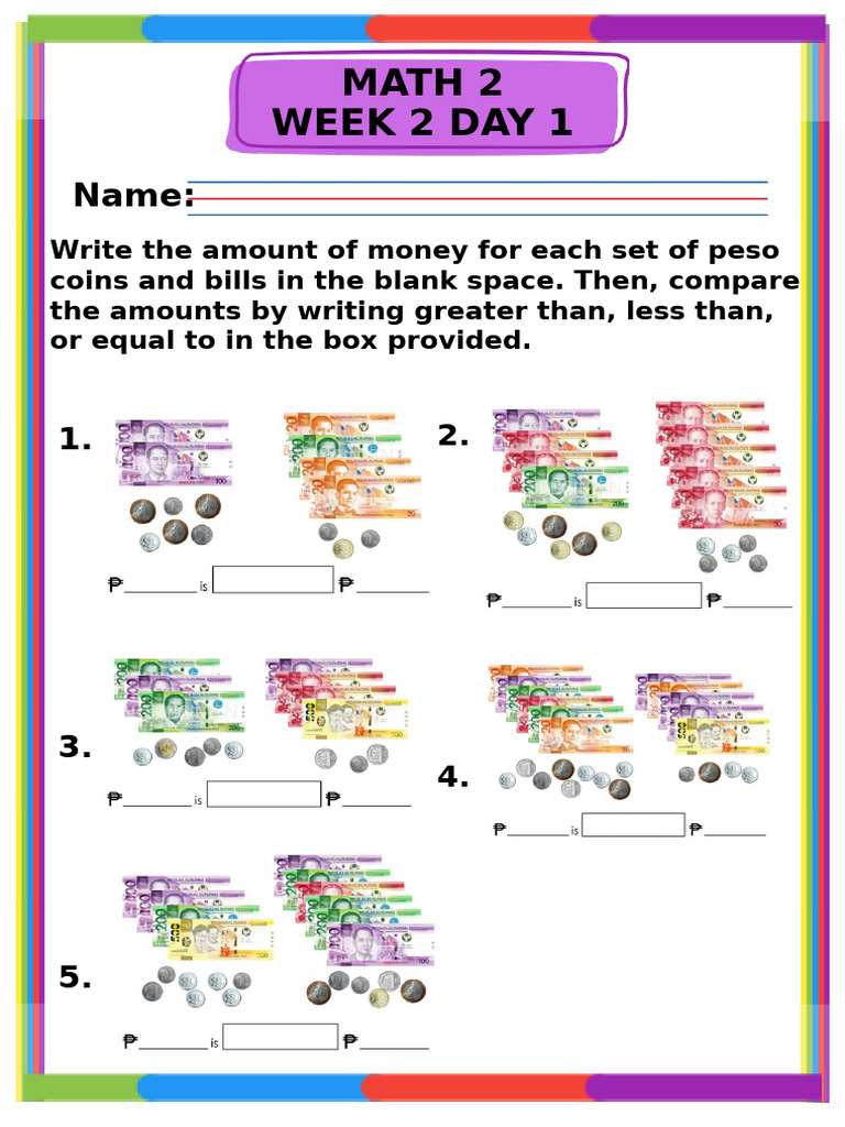 Math Activities for Week 2: Money & Measurement | PDF