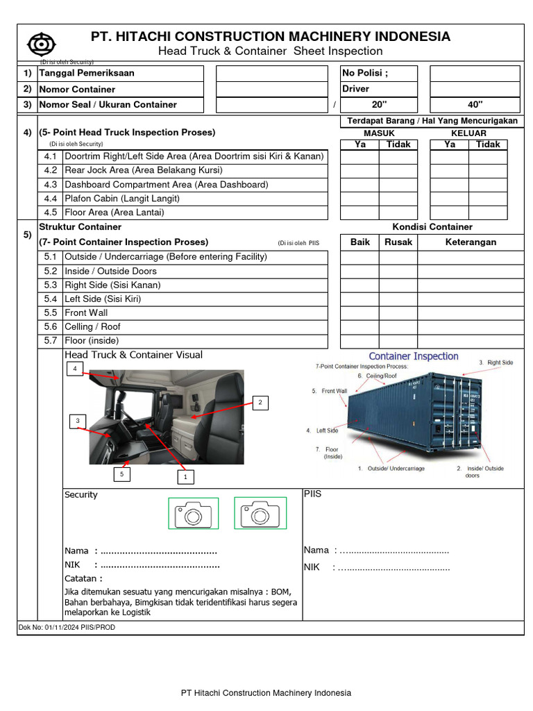 Inspeksi Kontainer dan Head Truck | PDF