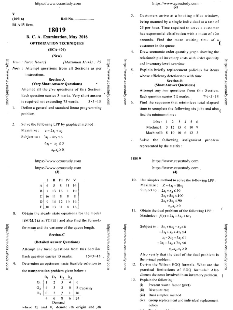 Bca 4 Sem Optimization Techniques 18019 May 2016 | PDF
