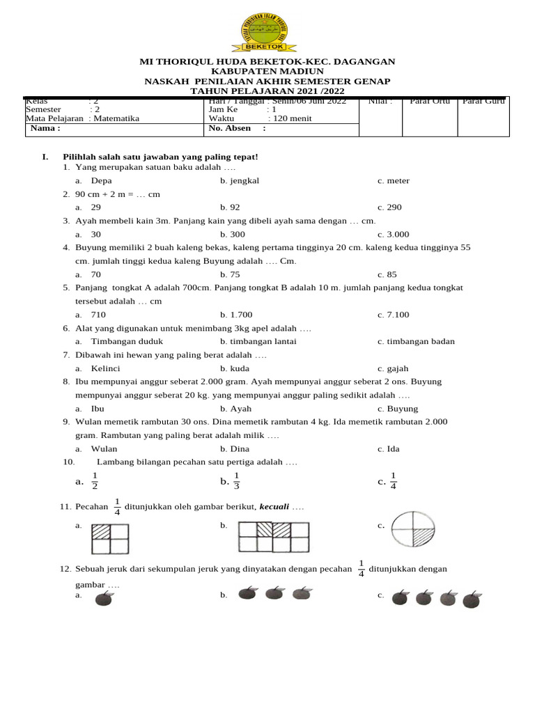 Soal PAS MTK 2B 2C | PDF
