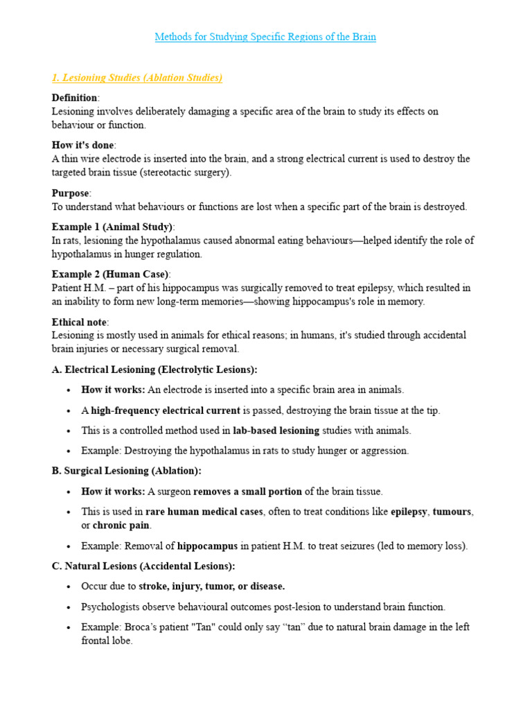 Brain Study Methods: Lesioning & Stimulation | PDF ...