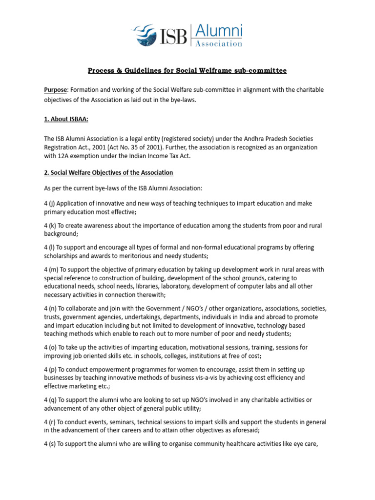 Guidelines and Scope For Social Welfare Sub-Committee | PDF | Non ...